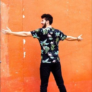 Black & Pink Flamingo Graphic Tee Shirt